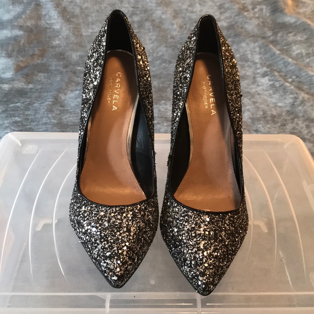 Black and Silver Glitter Pumps